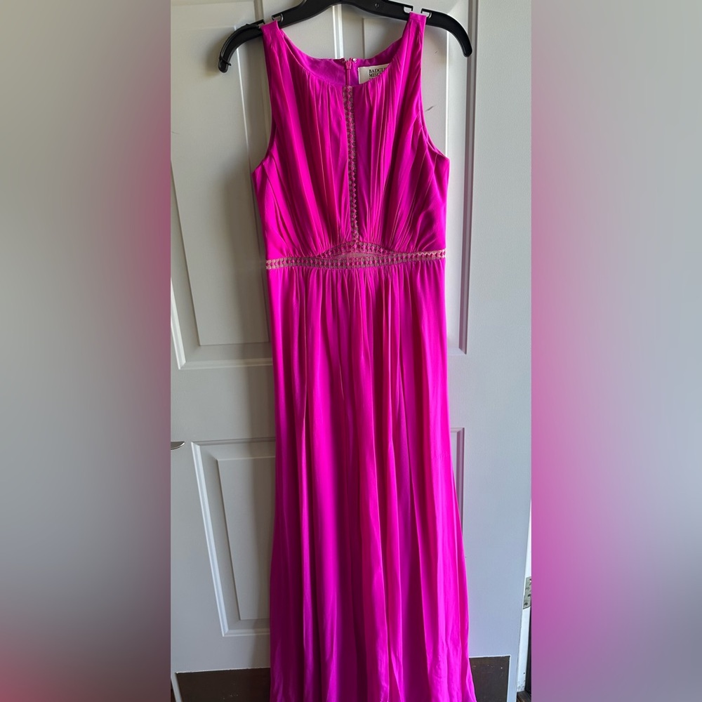 RARE SILK Badgley Mischka Fushia Hot Pink Cut Out Dress Gown